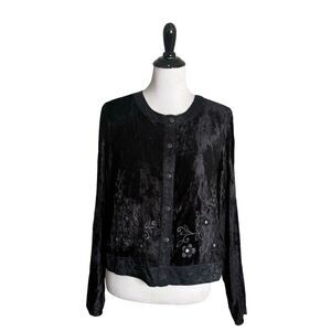 White Stag Black Velvet Embroidered Button Down Top Size M 8/10 Whimsigoth NEW‎